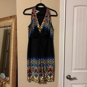 Boston Proper Black and Multicolor V-Neck Midi Dress